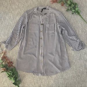 NWT New Directions Petite Pinstripe Striped Blouse